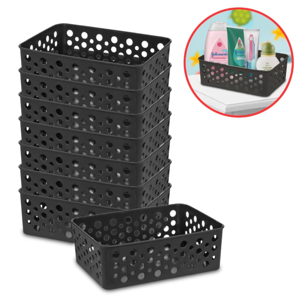 Kit 2 à 10 Cesto Organizador Multiuso P 19x13 Preto Rattan Armário Lavanderia Banheiro Gaveta Usual