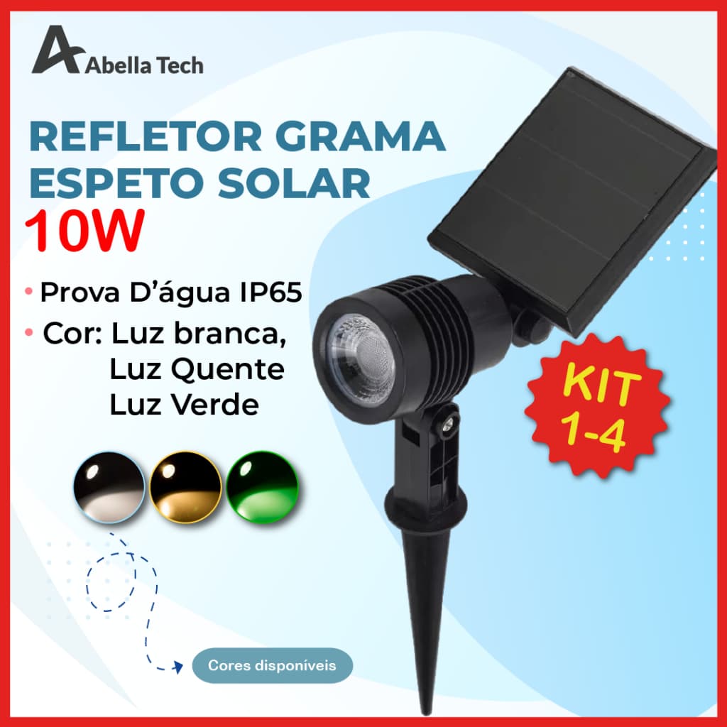 Luminária Espeto Jardim Solar LED 10W Refletor Solar | Luz de Gramado | À Prova D'àgua Avançada