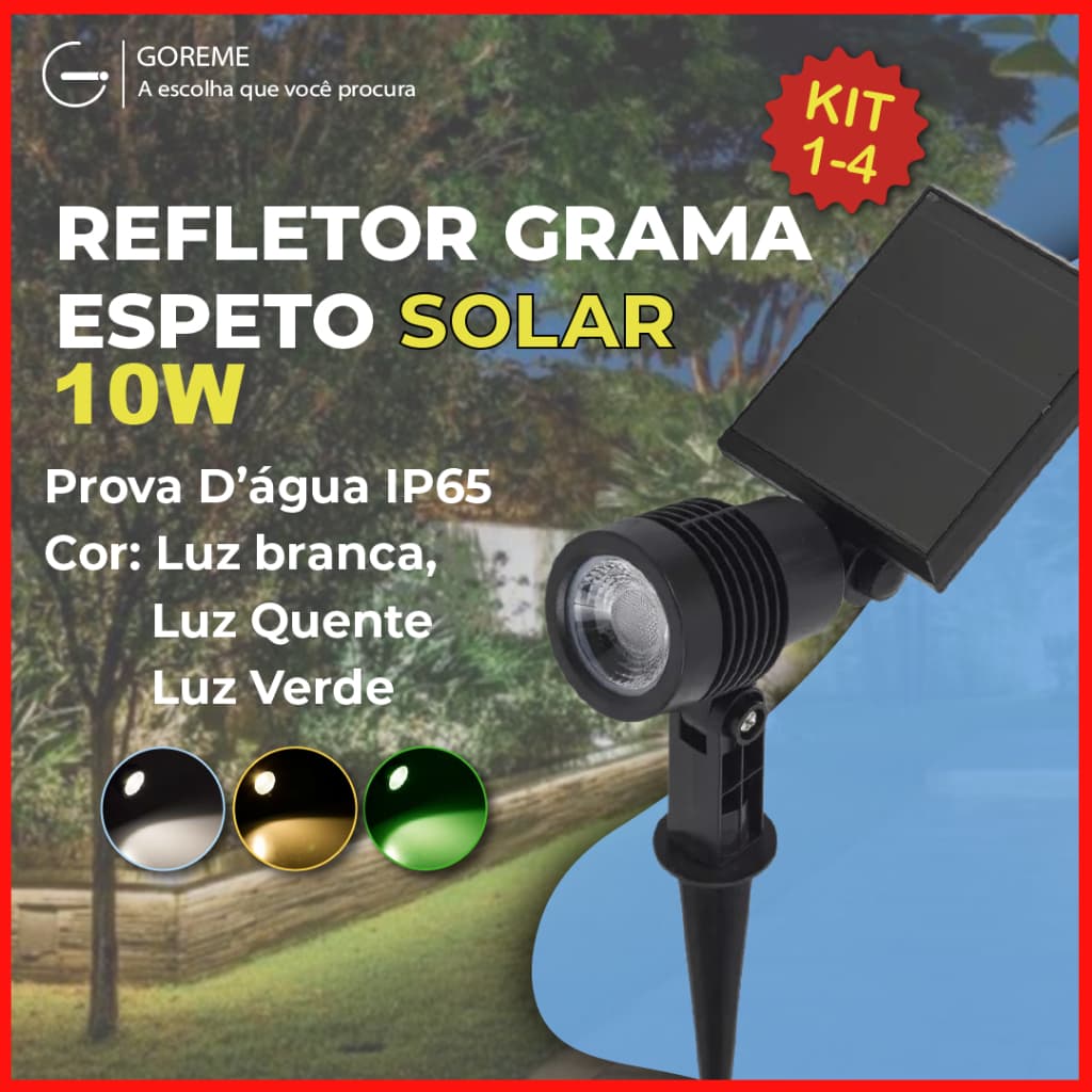 Luminária Espeto Jardim Solar LED 10W Refletor Solar |Luz de Gramado|À Prova D'àgua |Luz Branco Frio|Branco Quente|Verde