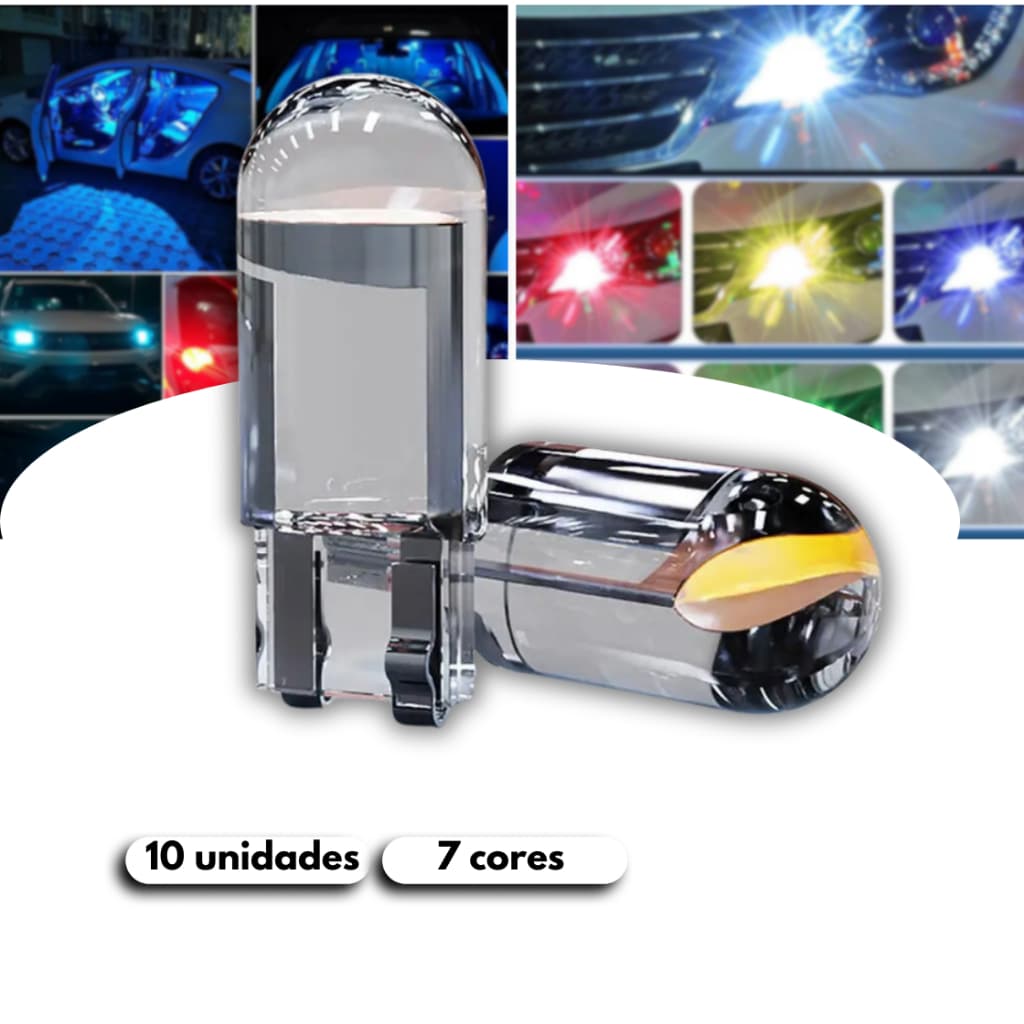 kit 10 Lâmpada Led Pingo T10 Carro Diversas Cores 9mm 23mm 0,36W-COB Corrente 0,03A - DC12V 7SEVEN