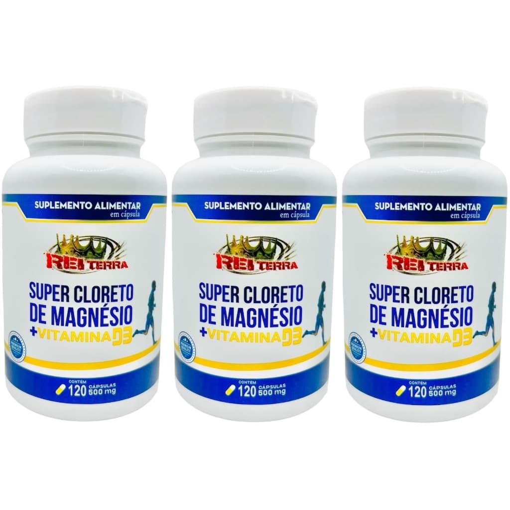 Kit 3 Super Cloreto de Magnésio com Vitamina D 360 Cápsulas - Rei Terra
