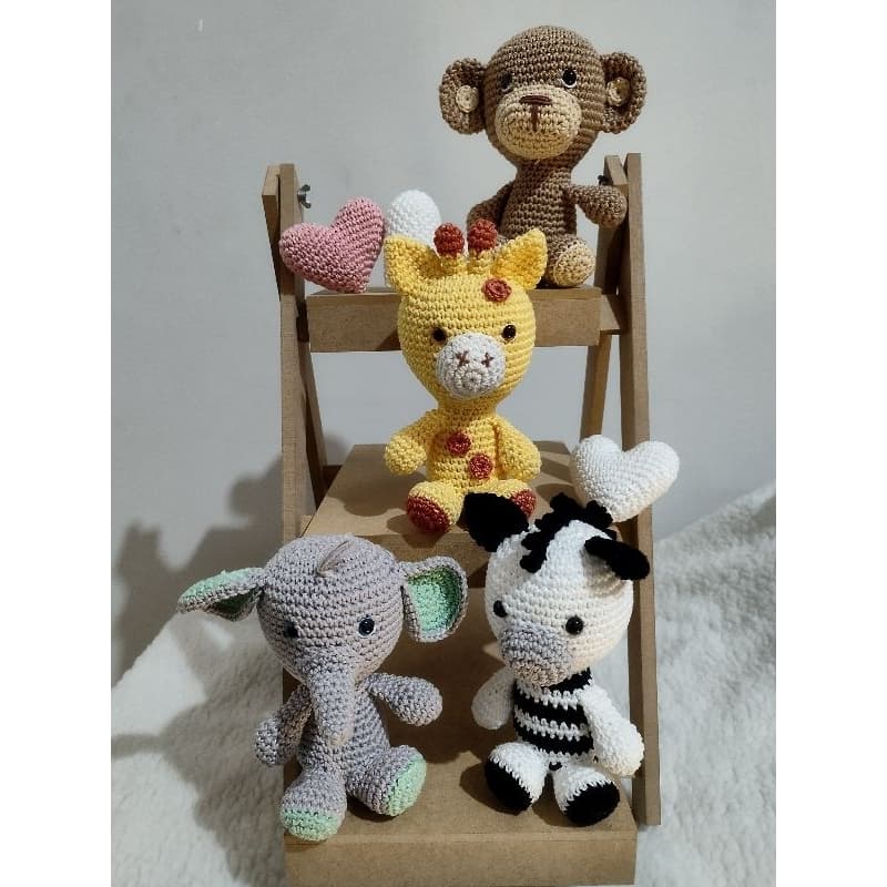 kit 3 bichinhos  amigurumi baby safari. decoração crochê/ brinquedo