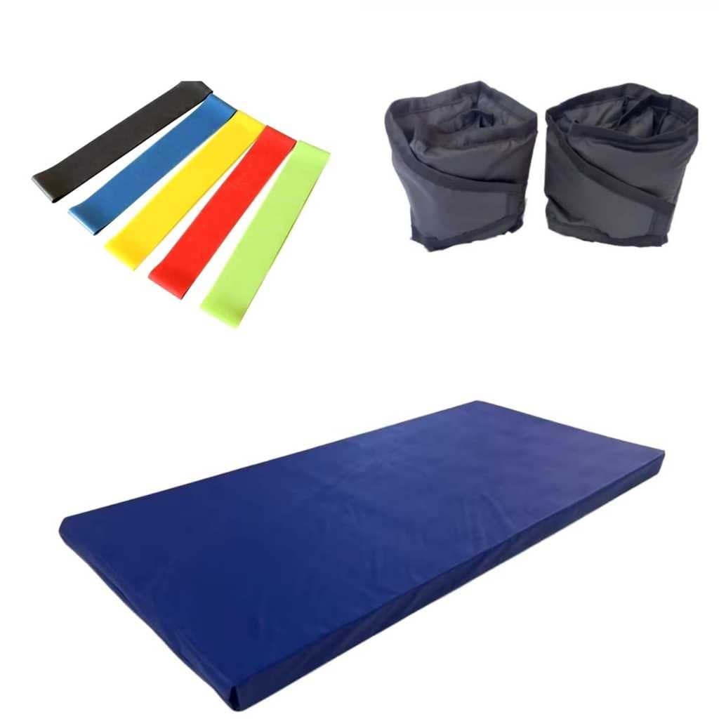 Kit de Caneleiras Pretas de 3kg + Colchonete Azul + Kit Mini Band: Conjunto Profissional para Treino