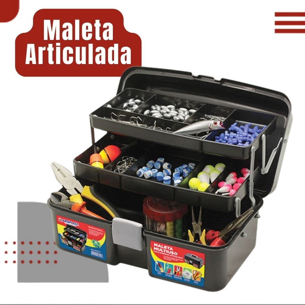 Maleta Pesca Articulada com 2 Bandejas Organizadora Ferramentas Multiuso Resistente