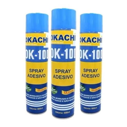 Kit com 3 Colas Okachi Spray Temporária Patchwork Bordados Tecidos - 600 ml