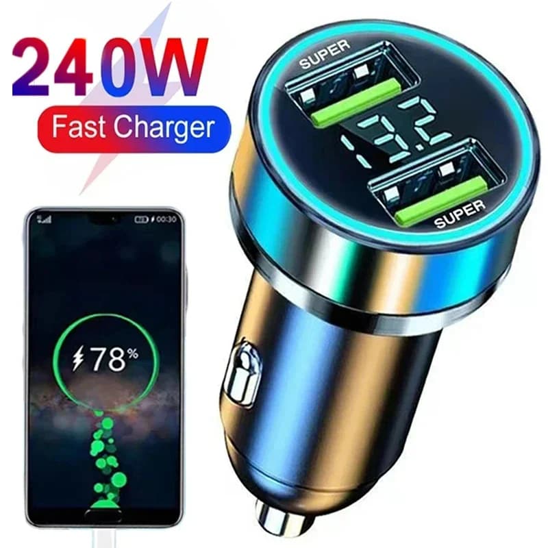 Carregador Veicular 3.1A Duplo USB 12V Led Digital 2.4A Carregador de Celular Carro Cabo Usb Turbo para Androide Iphone
