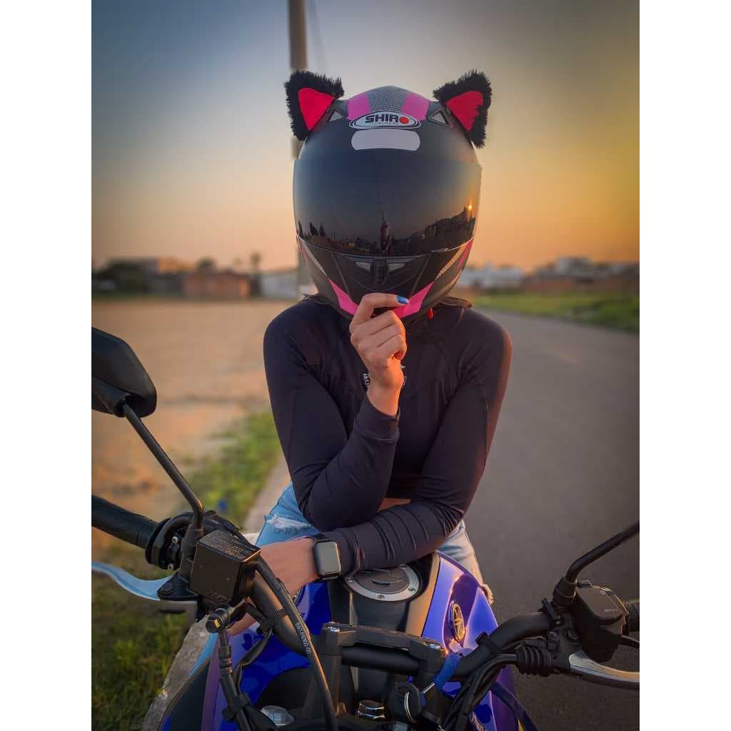 Orelhinha de Gatinho para Capacete de Moto Par Orelha de Gato Acessório Feminino Moto Lovers