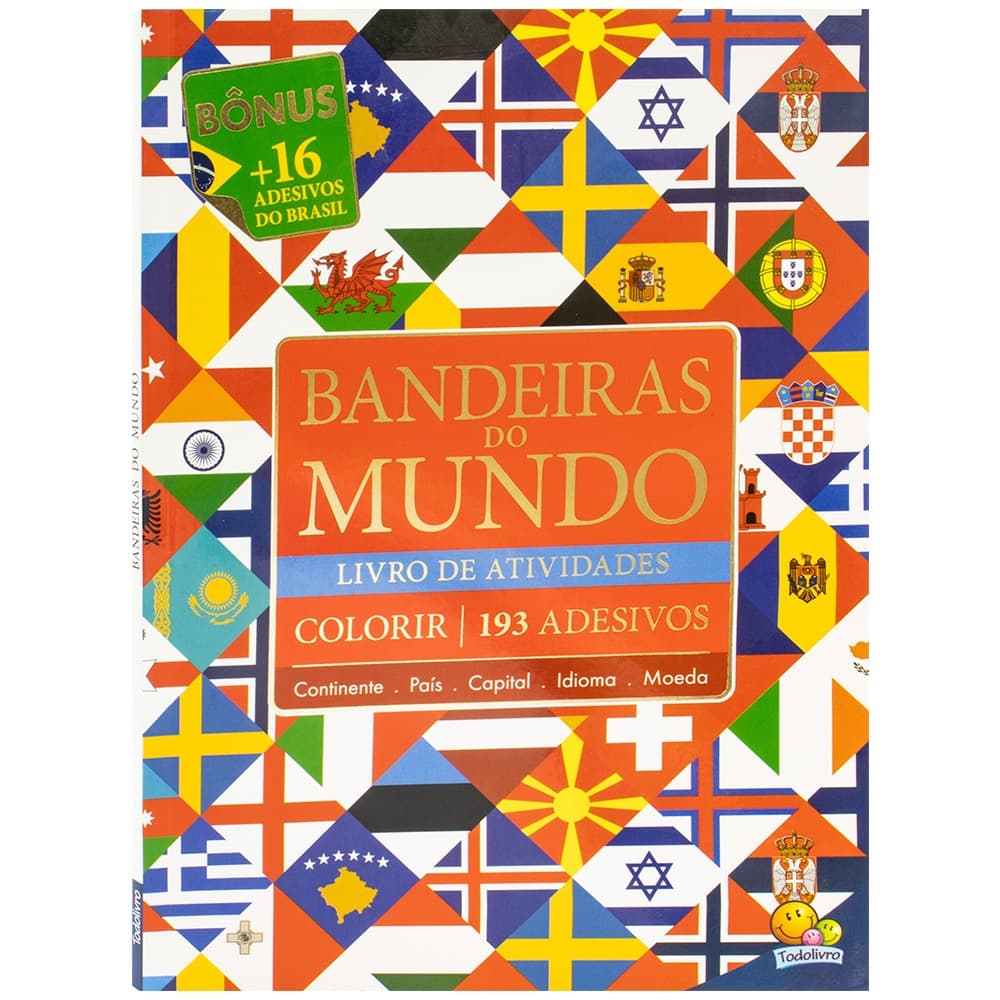 Livro Bandeiras do Mundo com Atividades para Colorir e Adesivos