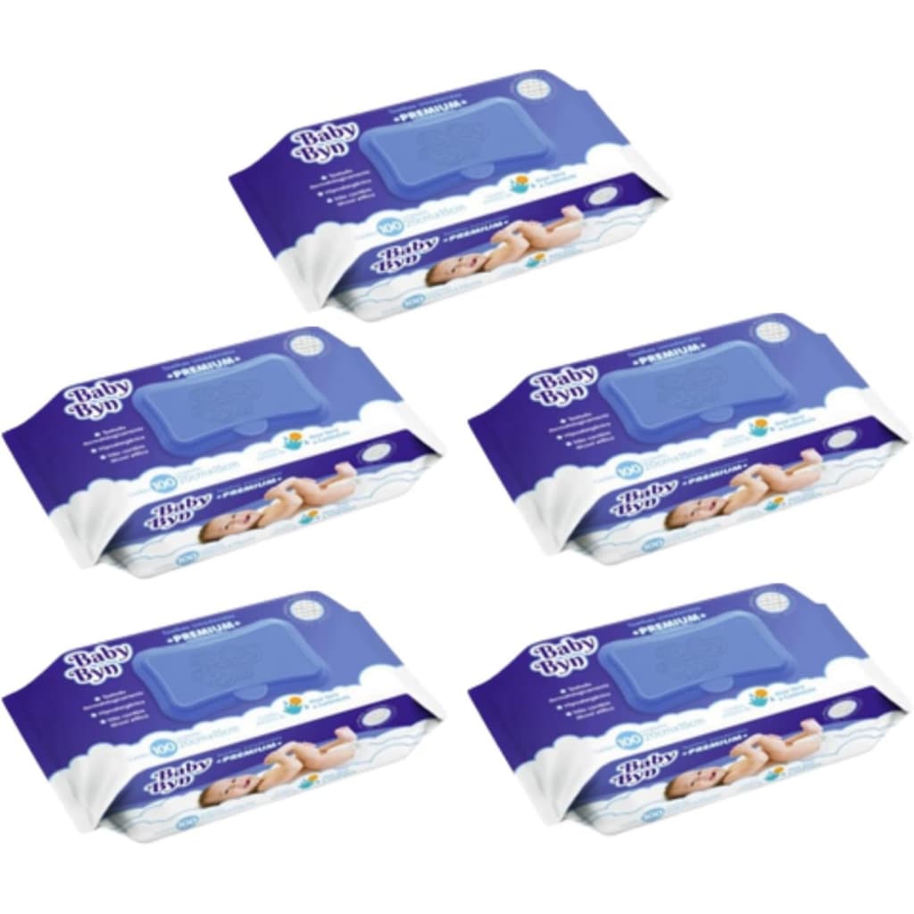 Kit 5ptes Toalha Umedecidas Baby Byn Premium de 100un cada - 500un total EQ.1