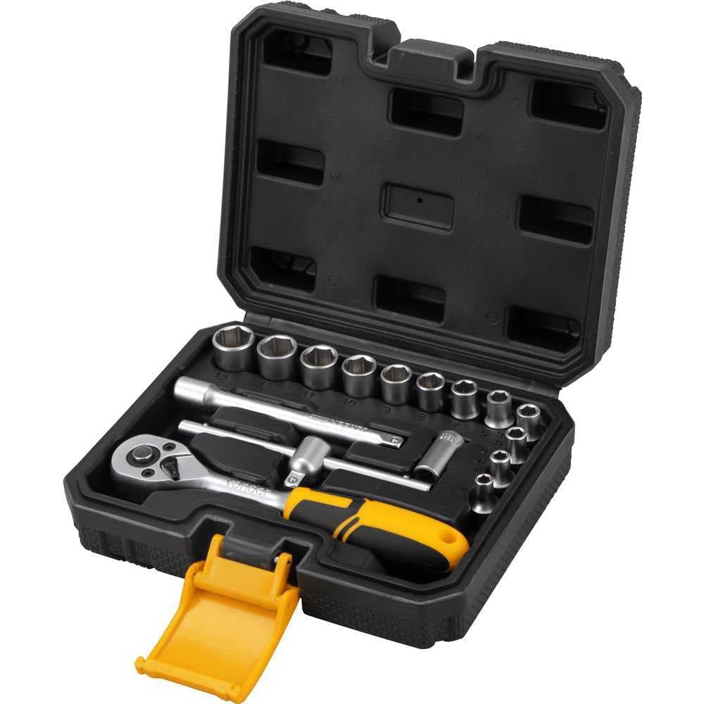 Jogo de soquetes sextavados com encaixe de 1/4", 4 mm a 13 mm, com catraca, 16 peças, VONDER