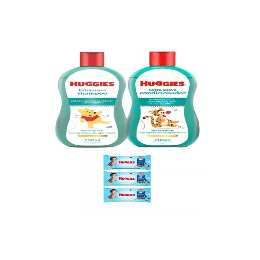 Kit Shampoo + Condicionador + 3 Pacotes Toalha Umedecida Huggies 264 Lenços