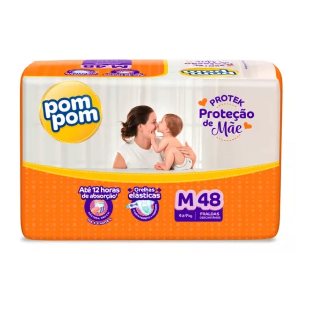 Fralda Descartável Pom Pom Derma Protek Tamanho M -com 48 Fraldas