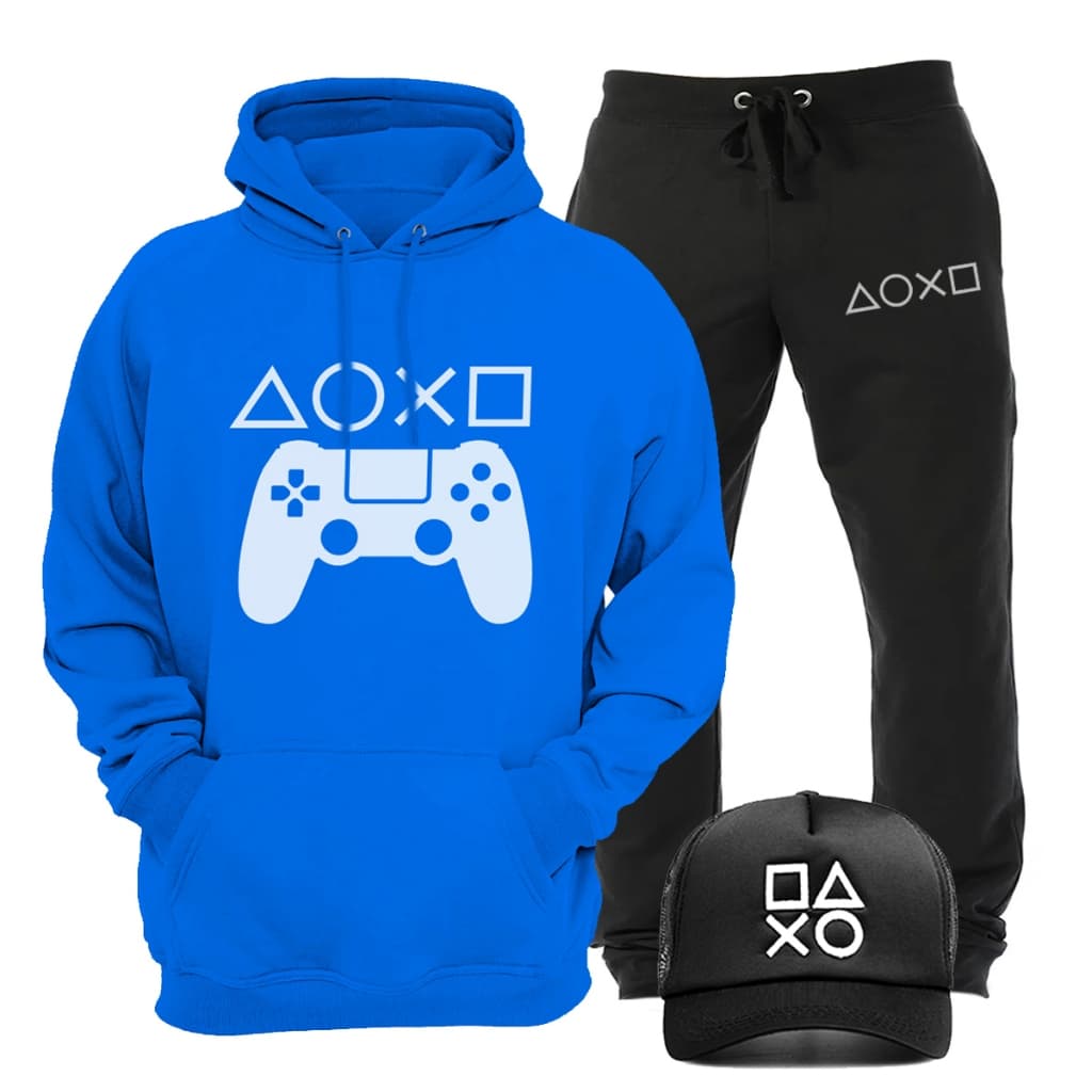 Kit Plus Size Blusa Canguru e Calça Moletom Gamer Botões Controle Video Game Jogos G1 A G5 + Boné