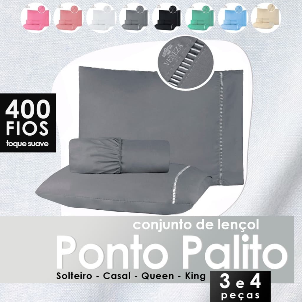 Kit Jogo de Lençol 400 Fios Cama Solteiro 03 Peças Casal Padrão e Queen 04 Peças Micropercal Ponto Palito