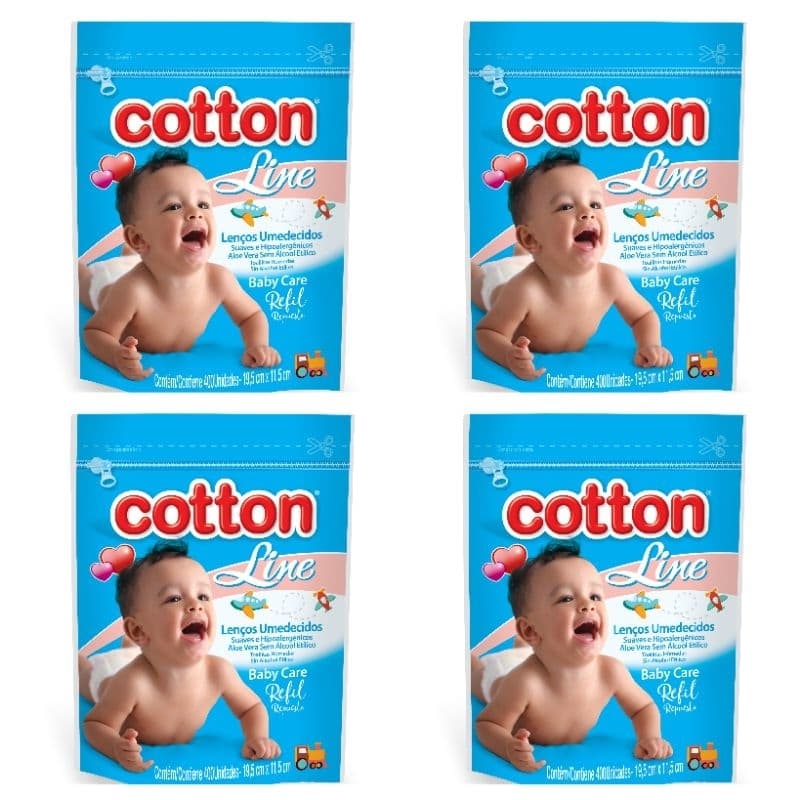 4 Refis 400 Lencinhos Umedecidos Cada - Cotton Line