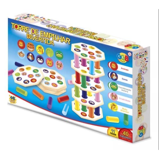 Brinquedo Educativo Torre de Empilhar com Encaixe – 51 Peças Coloridas | GGB Brinquedos