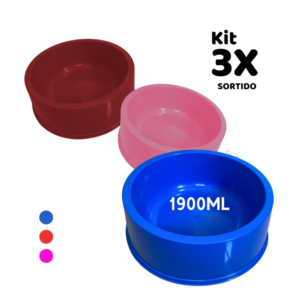 Kit 3 Comedouros de Ração Grande SORTIDO Para Cachorro Gato Pet Nº4 Sortido 1900Ml