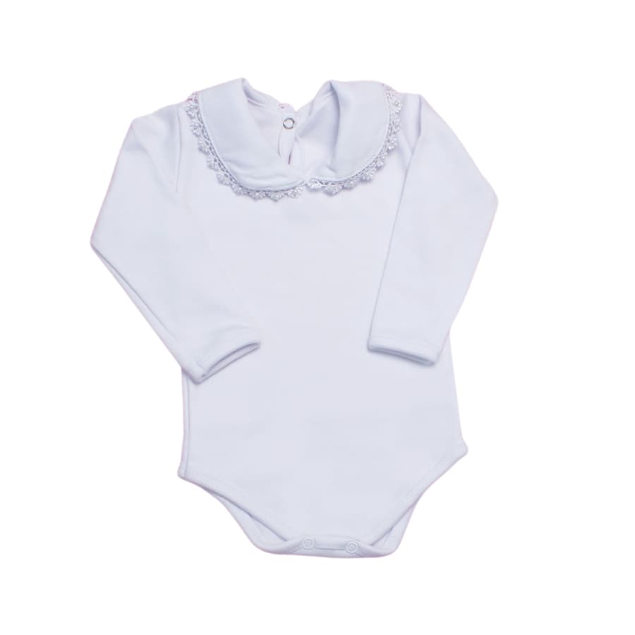 Body Bebê Menina Manga Longa Gola Boneca com Guipir e Pérolas Malha Premium - Body Infantil