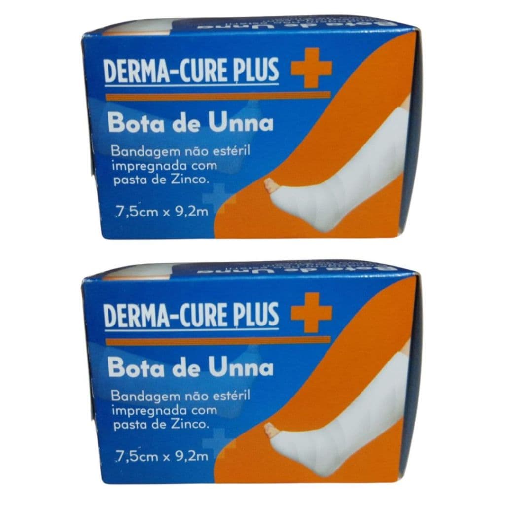 Kit 2 Derma-Cure Plus Bota de Unna Curativo 7,5cm x 9,2m Bandagem Cicatriz impregnada pasta Zinco