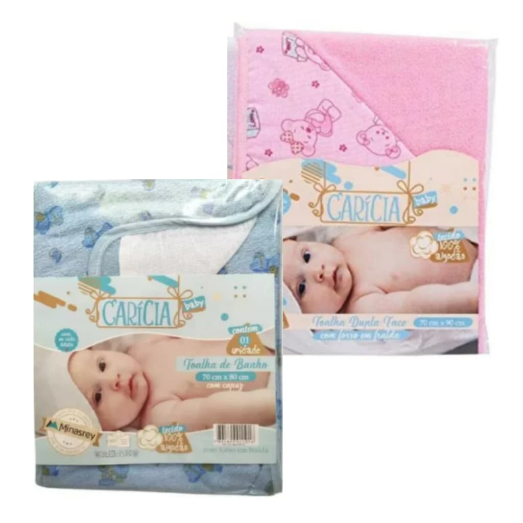 Toalha de Banho para Bebê com Capuz e Forro de Fralda Carícia Baby 70x80cm Macia Aconchegante Enxoval Recém-Nascido