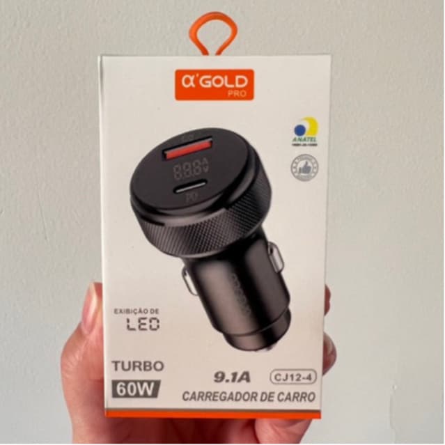 Carregador Veicular Turbo 60W 9.1A com Exibição de LED CJ12-4 /CJ13-4(Sem Led)  A' Gold Original