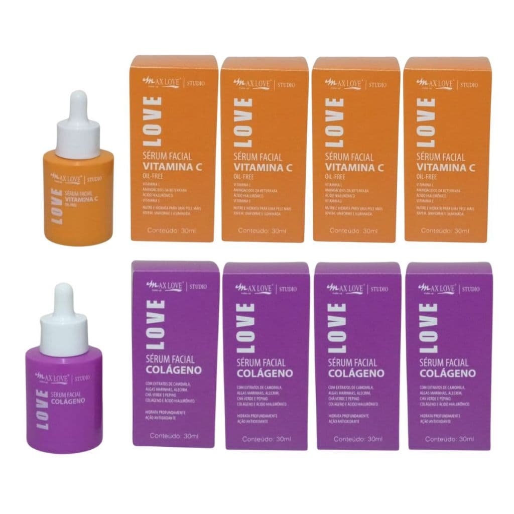 Kit Sérum Facial c/4 Vitamina C + 4 Colageno Max Love