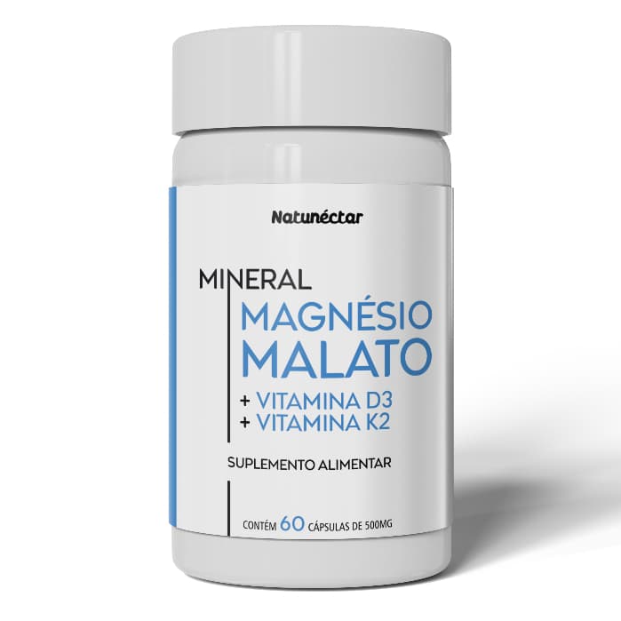 Magnésio Malato + Vitamina D3+ Vitamina K2 500mg 60 Cápsulas