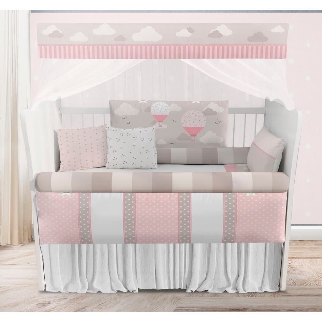 Kit Berço Enxoval De Bebê Balões Rosas Nuvens Infantil Kt266