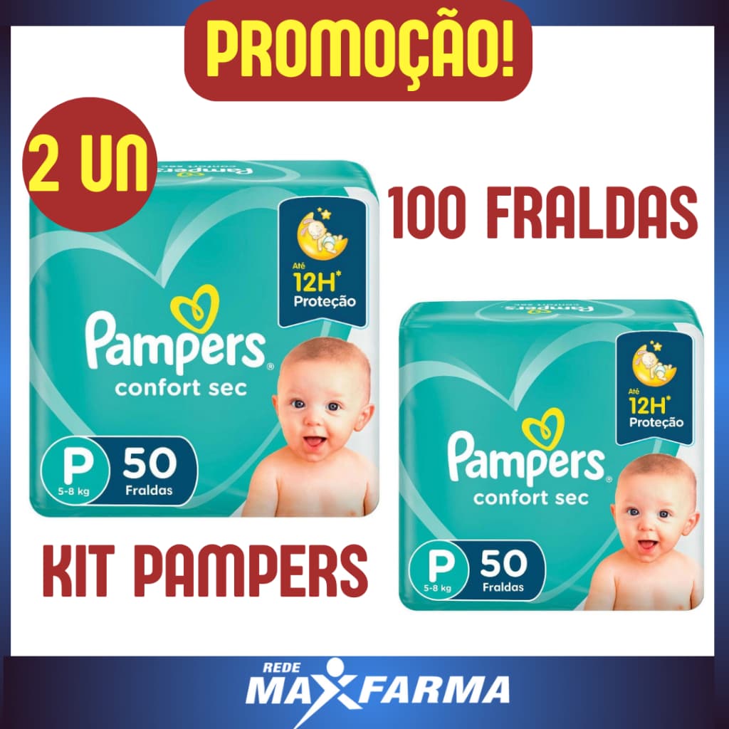 kit 2 pacotes Fralda Pampers Confort Sec P 50 unidades cada