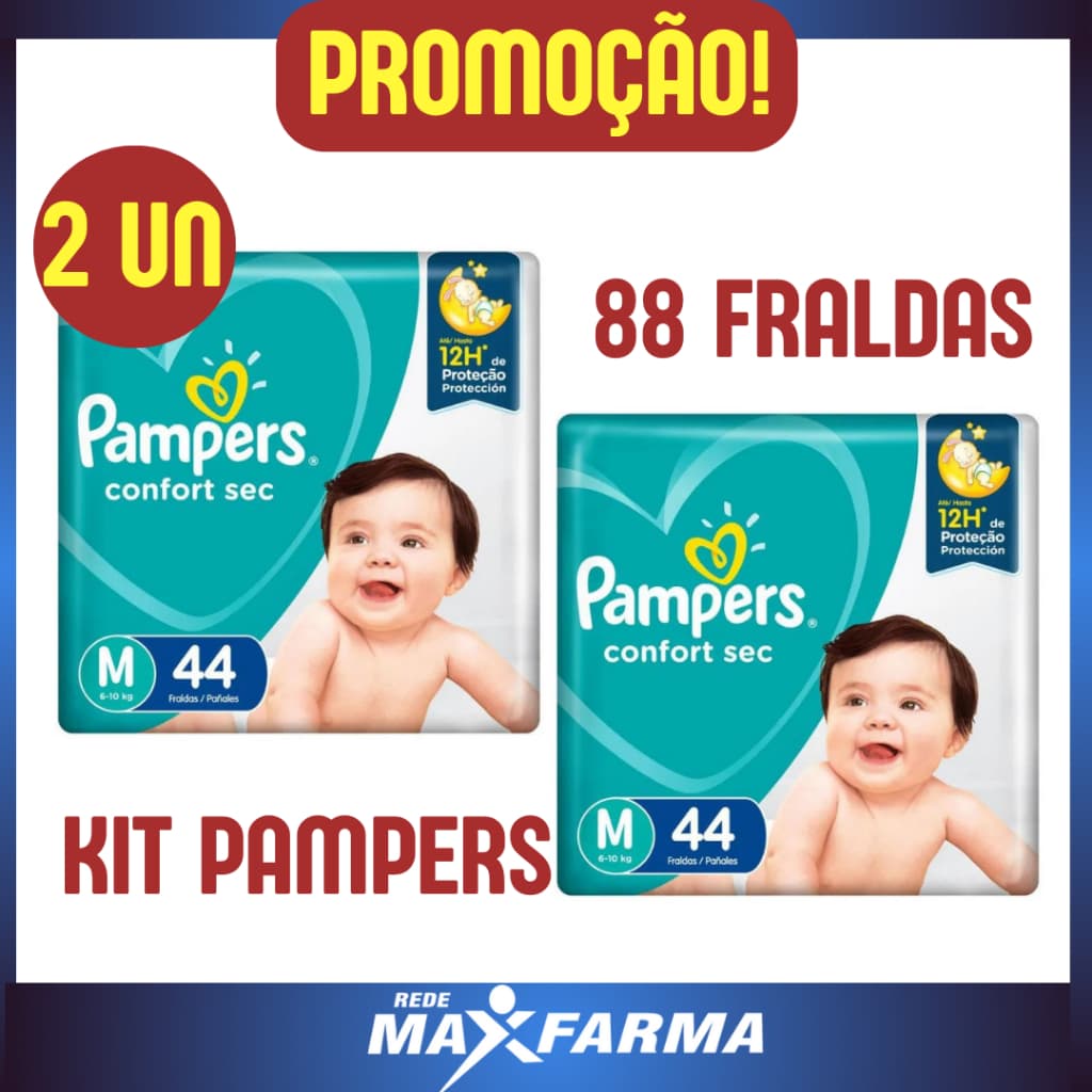 KIT 2 Pacotes Fralda pampers confort sec tam. M - 6 A 10KG 44 unidades