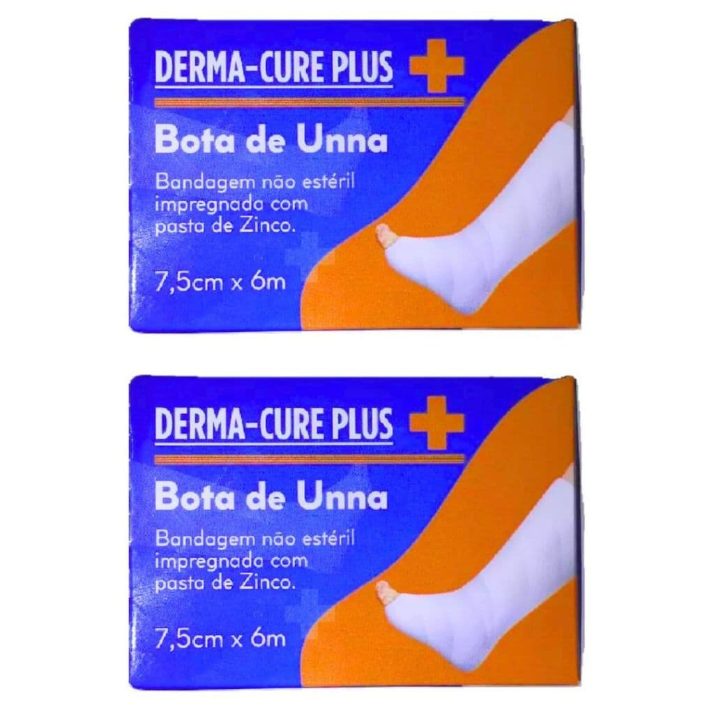 Kit 2 Derma-Cure Plus Bota de Unna Curativo 7,5cm x 6m Bandagem Cicatrizante impregnada pasta  Zinco