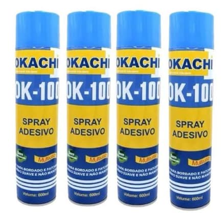 Kit com 4 Cola Okachi Spray Temporária Patchwork Bordados Tecidos - 600 ml
