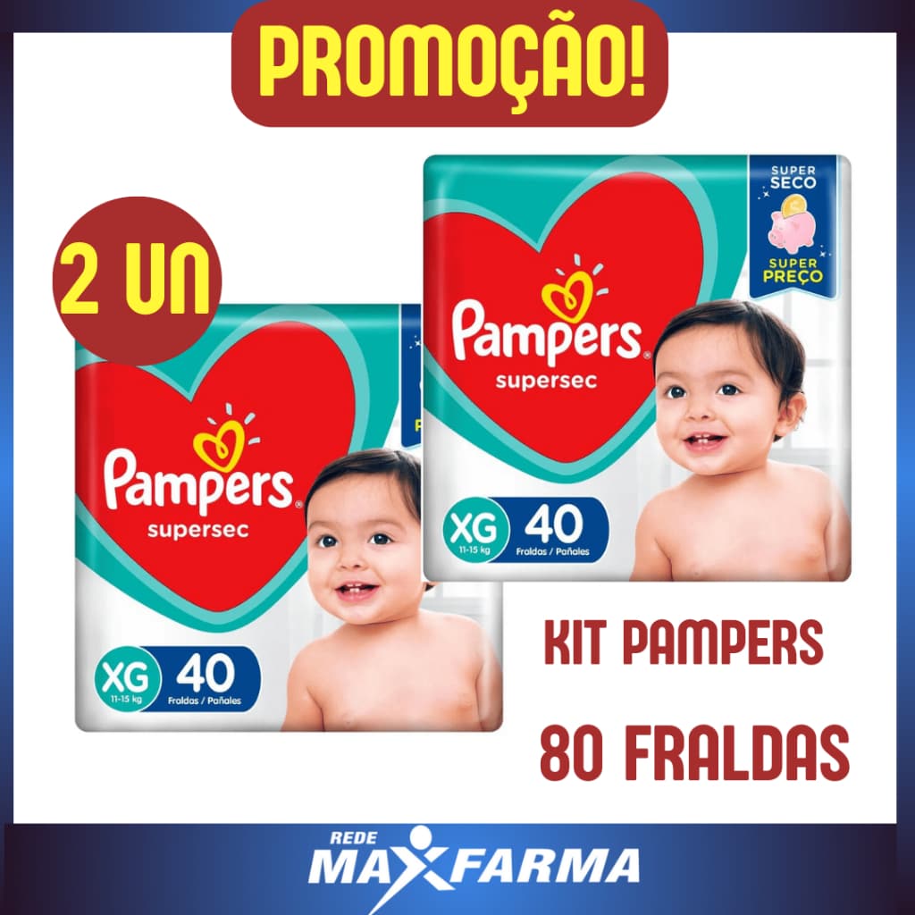 KIT 2 PACOTES Fralda Pampers Supersec XG 40 unidades