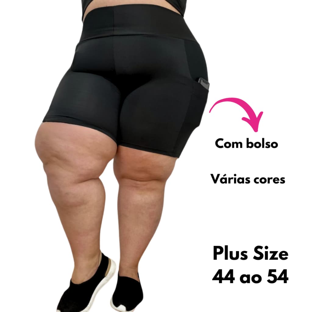 Short Ciclista feminino PLUS SIZE com bolso Suplex Premium roupa fitness 44 ao 54 modelo curves