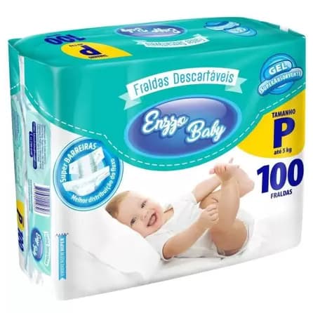 Fralda Descartável Enzzo Baby Tamanho P - Pacote Econômico 100 Unidades