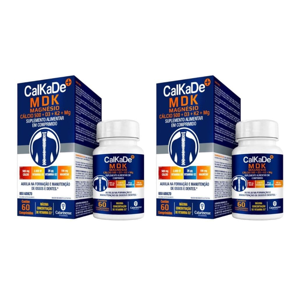 2 Caixas Calkade MDK Magnésio 60 Cápsulas - Catarinense Cálcio  Vitamina D3  Vitamina K2  Magnésio