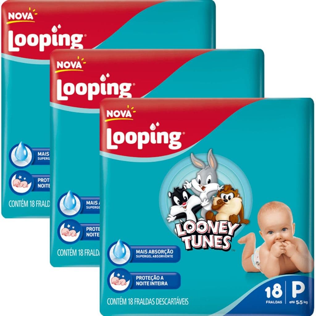 Fralda Descartável Looney Tunes  -3 Pacotes