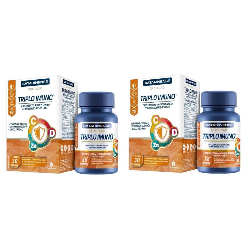 2 caixas Triplo Imuno Vitamina C Vitamina D e Zinco 30 Comprimidos