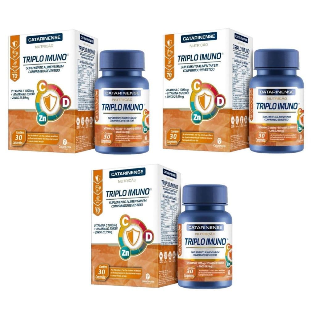 3 caixas Triplo Imuno Vitamina C Vitamina D e Zinco 30 Comprimidos