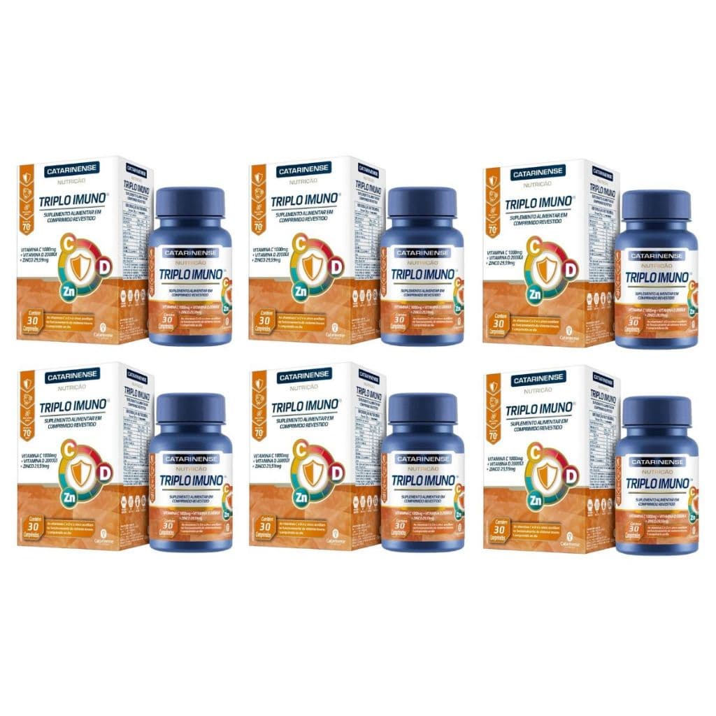 6 caixas Triplo Imuno Vitamina C Vitamina D e Zinco 30 Comprimidos