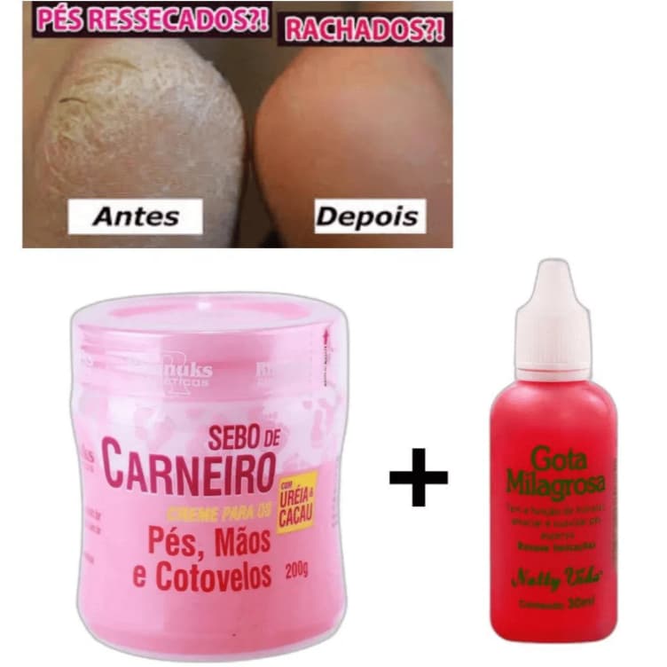 Kit para Rachaduras Gota Milagrosa 30ml + Sebo de Carneiro Hidratante para os Pés