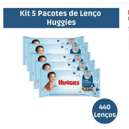 Kit com 5 pacotes de Lenço Toalhinhas Umedecidas Tripla Proteção Huggies 88 unidades cada