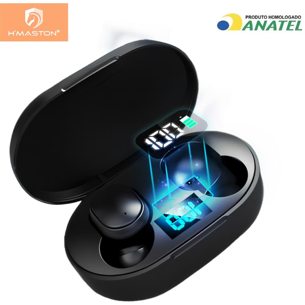 H'maston RS-26 Fone De Ouvido Sem Fio Bluetooth In-ear 5.3 Tws com LED Display Fone Preto