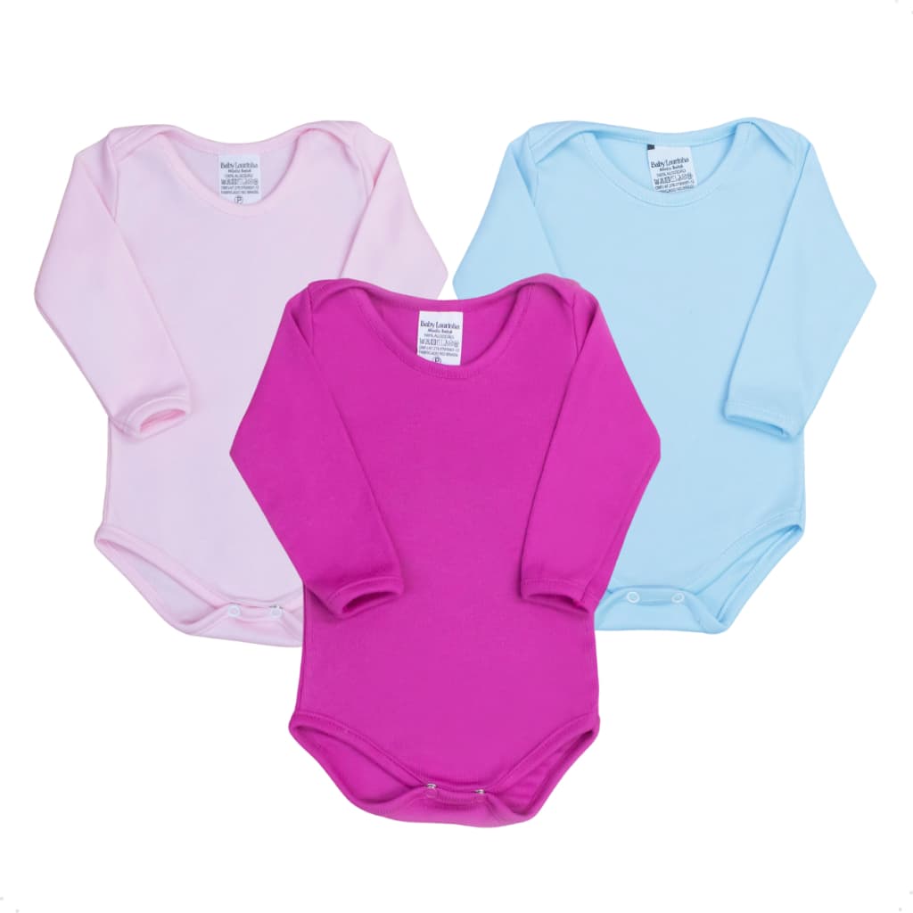 Trio de Body Bebe Menina Malha Ribana 100% Algodão Body com Transpasse Roupas de Bebê Fresco e Macio