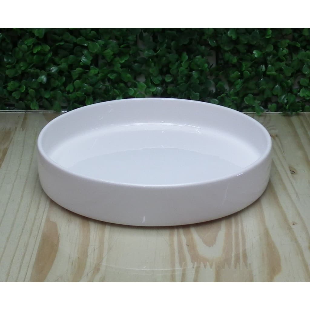 Bandeja Organizadora Redonda Cerâmica Branca off white para Kit Higiene Bebe ou Lavabo Banheiro.