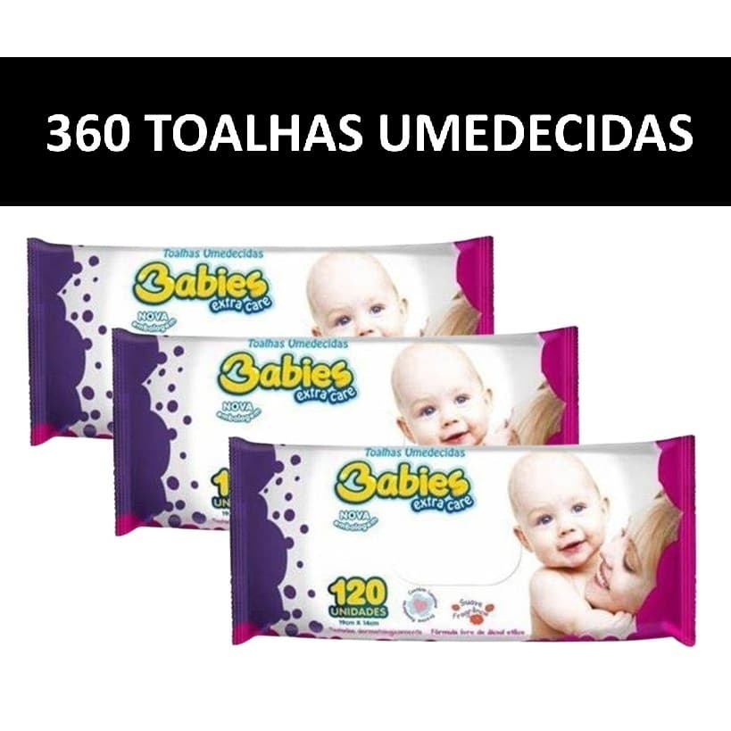 Kit com 03 pct Toalha Umedecida 360un Babies Extra Care 120 unidades (CADA)
