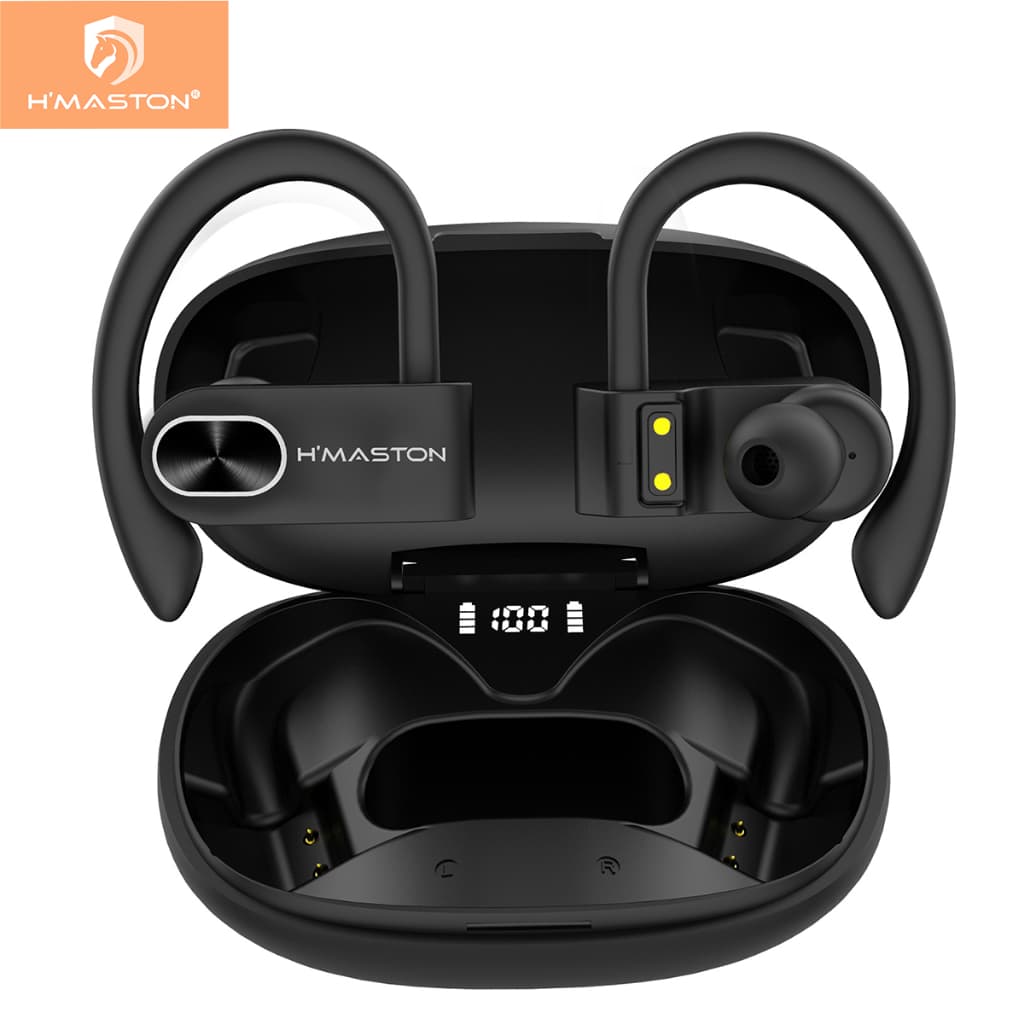 H'maston RS-52 Bluetooth 5.3 Fone De Ouvido Sem Fio Esportivo De Longa Espera Com Luz Led Para
