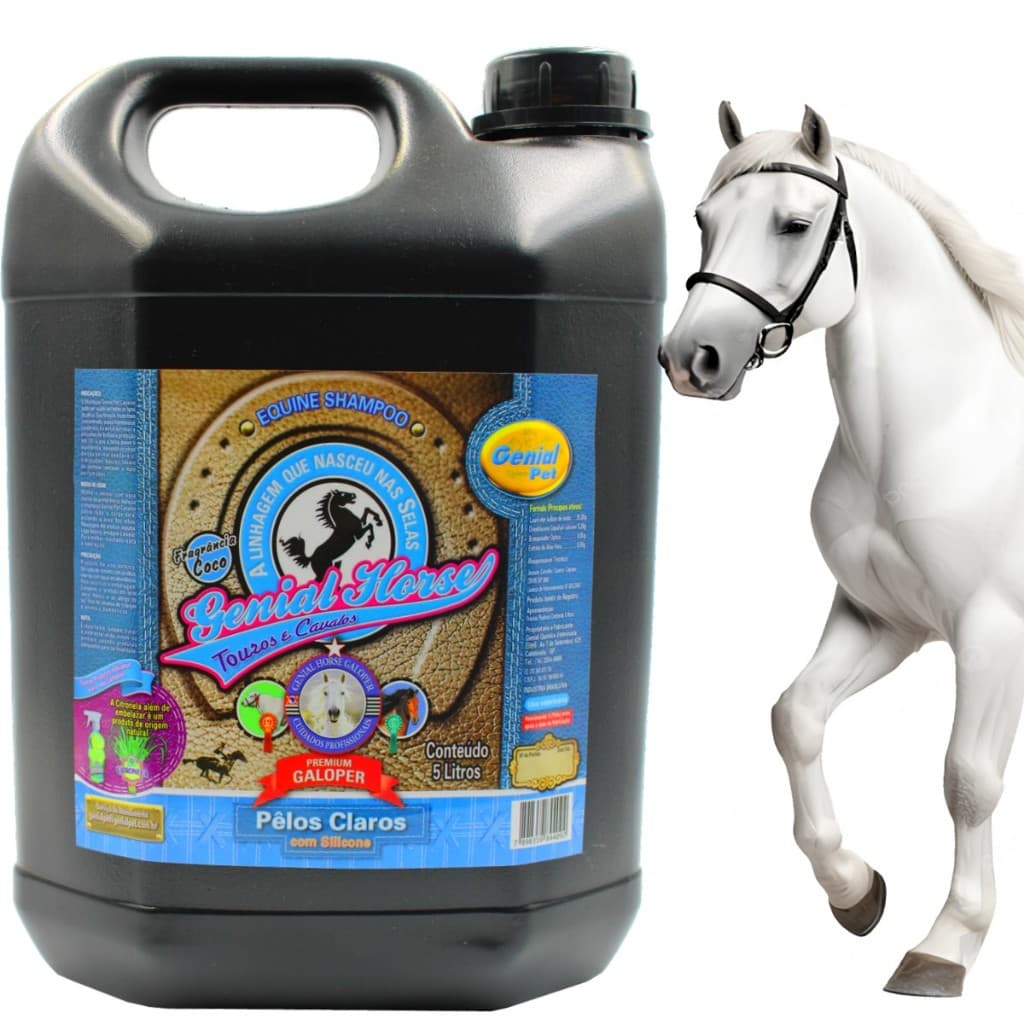 Shampoo Clareador Branqueador Pelos Claros Brancos Para Cavalos Potros Bovinos Pelos Crina 5L Galao