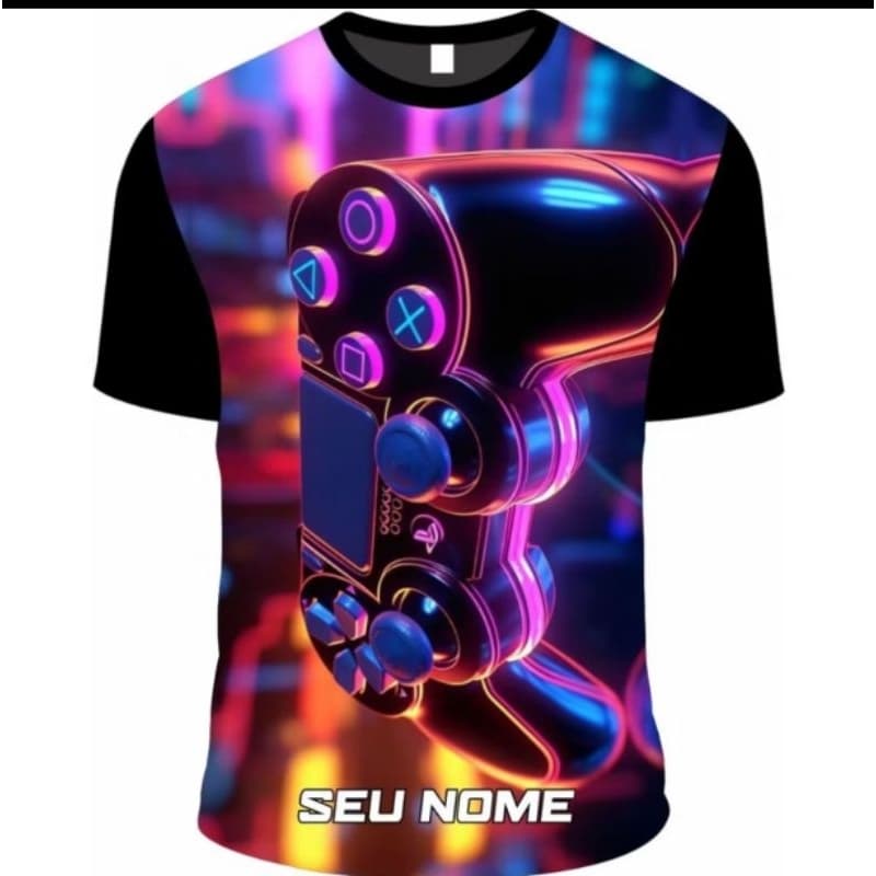 Camiseta controle videogame, PlayStation, estampada com seu nome