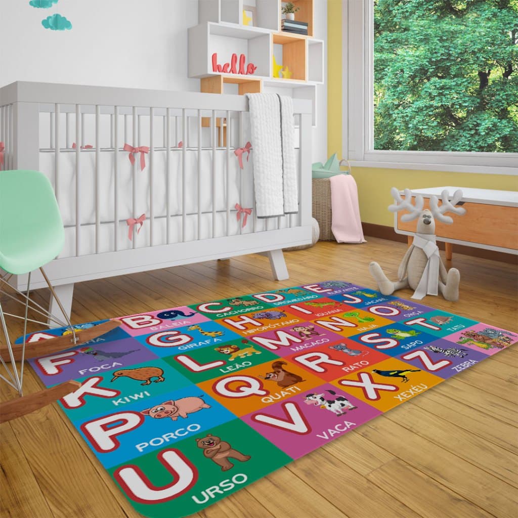 Tapete de Atividades sala 69X118 ALFABETO ANIMAIS PORTUGUÊS-PROMOÇAO ,ANTIDERRAPANTE